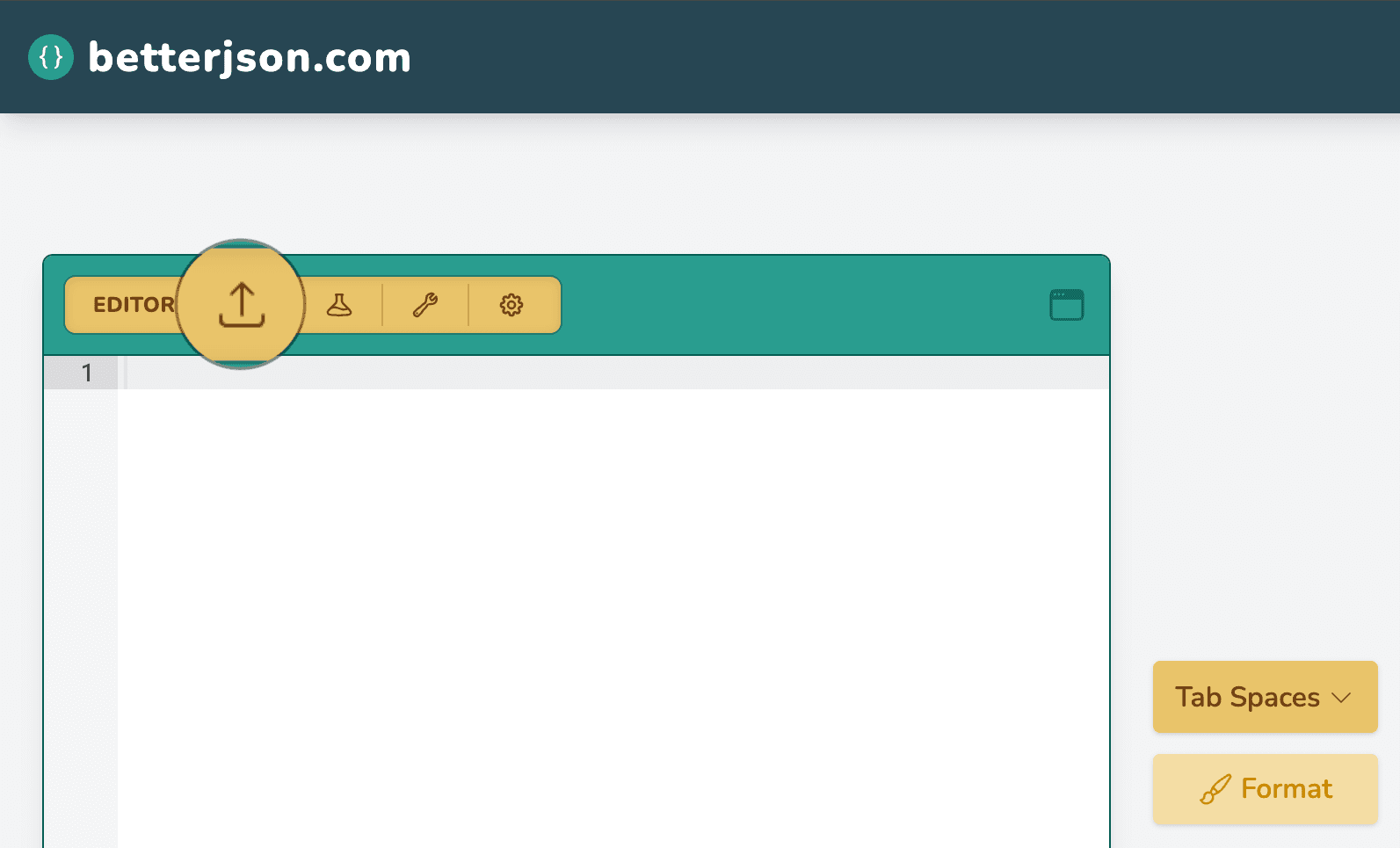 A screenshot of the upload button on betterjson.com